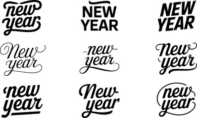 Obraz premium Happy New Year Calligraphic Hand Lettering Typography Vector Set Isolated White Background Holiday Greetings