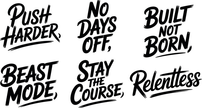 Fitness Gym Motivational Lettering Quotes Vector Set Featuring Push Harder Beast Mode Relentless