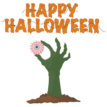Zombie Monster Hand Holding Eyeball Halloween Design Vector