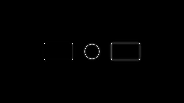 Minimalist glowing user interface placeholders with glowing rectangles and circle on black background