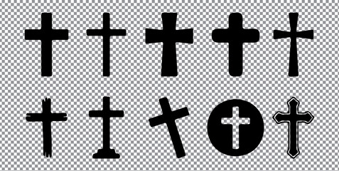Fototapeta premium Christian Cross Silhouettes, Religious Symbols, Crucifix Icons, Faith and Worship Vector Set