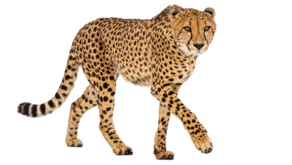 Spotted cheetah walking gracefully, isolated on transparent background © PNGIG