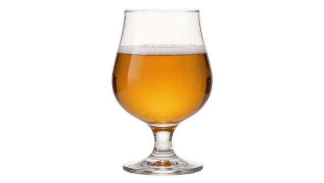 Amber ale beer with frothy head in tulip glass, isolated on transparent background