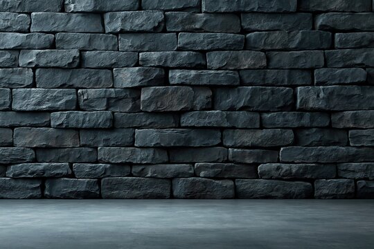 Virtual meeting background - Dark stone brick wall and concrete floor texture background