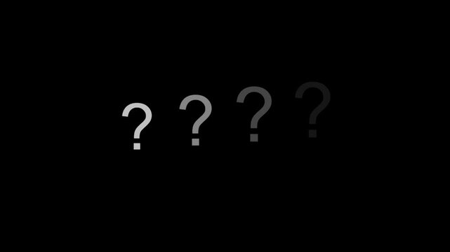 Four question marks fading out sequentially against a dark background