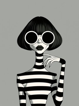 Chic woman in striped top and big sunglasses