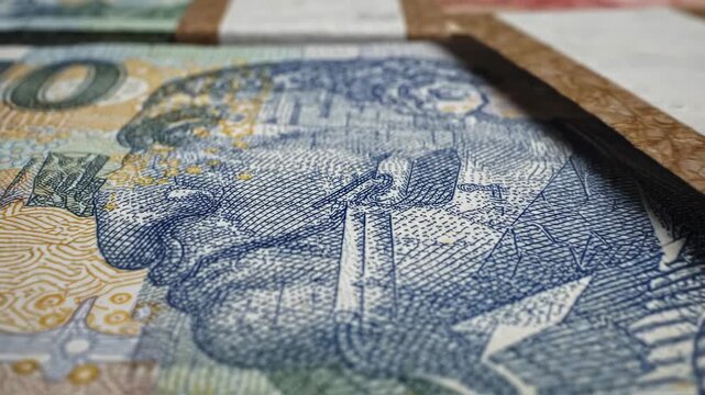 Stacks of paper money bundles with paper bands, financial wealth, currency exchange, economy management