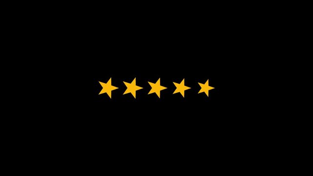 Five golden stars glowing and pulsing on black background