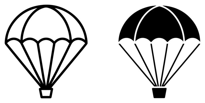 parachute skydiving outline solid icon set