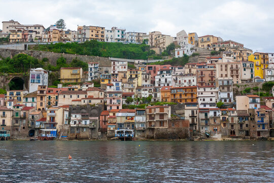 The picturesque old fishing village of Scilla perched on a hillside on the Costa Viola, Calabria, Italy