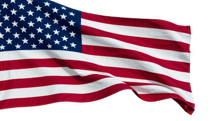 Fototapeta premium Waving American flag with red and white stripes and blue field with stars, isolated on transparent background