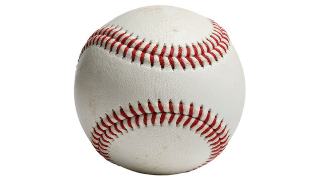 Classic white baseball with red stitching, isolated on transparent background