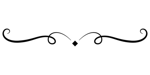Obraz premium Black Ornamental Curved Divider with Transparent Background, Decorative Swirl Line and Central Dot for Graphic Design