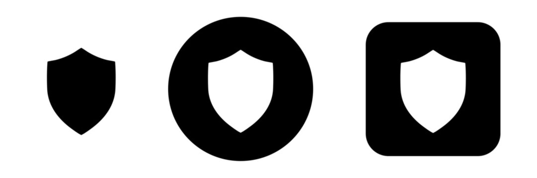 Privacy and secure access icon set with shield symbol in solid button style. Security and protection icons for cybersecurity, data protection and digital security