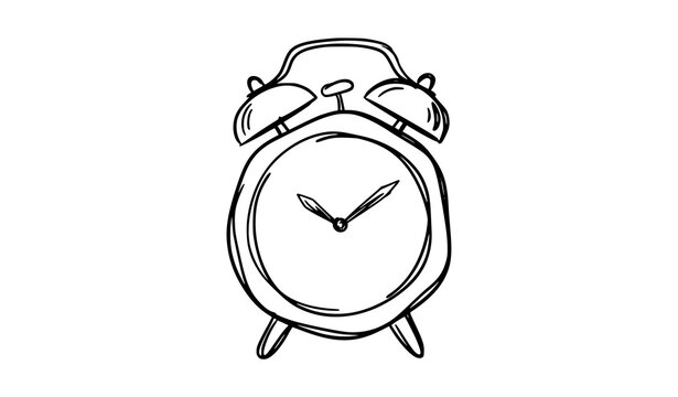 Hand Drawn Alarm Clock Doodle Icon, Vintage Time Vector Illustration