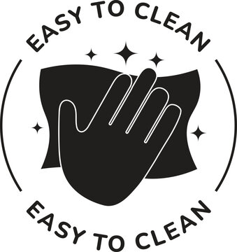 Easy To Clean Circular Badge Label With Wiping Hand Cloth Sparkle Graphic. Isolated Vector Illustration On White Background