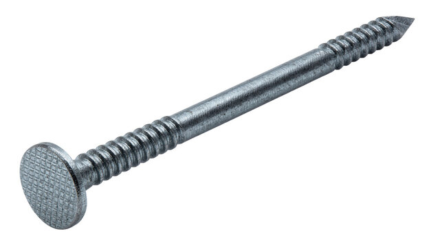Metal screw nail with textured head, isolated on transparent background