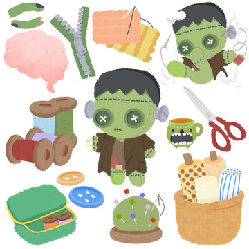 Cute sewing Frankenstein doll set