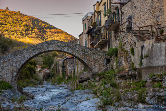 It is a Romanesque stone bridge that crosses the Neva River in the ancient medieval village of Zuccarello, in the province of Savona, Liguria, Italy. Most beautiful villages in Italy