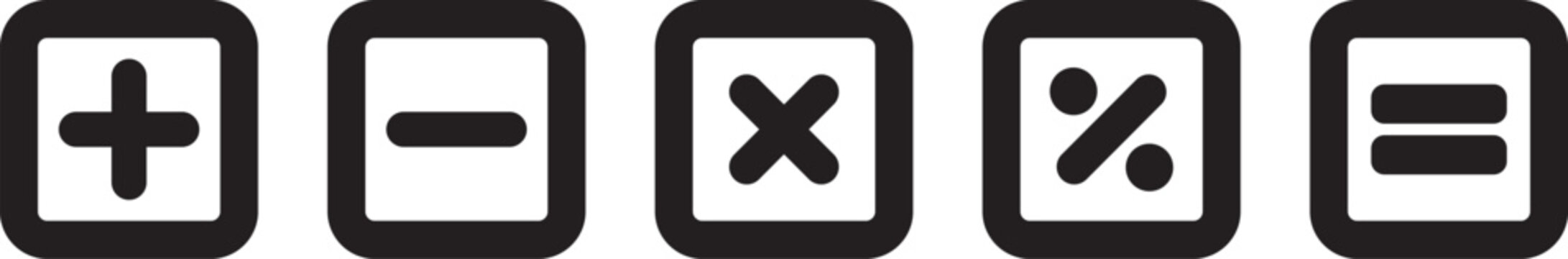 Plus minus multiply divide percentage equal math symbols vector illustration. Mathematical symbol vector collection with basic arithmetic signs including addition