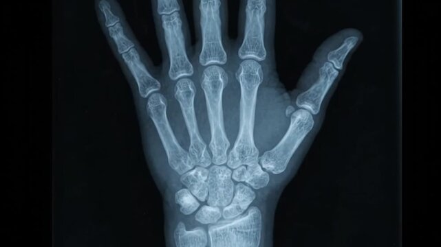 X ray of a human hand showing bones and joints medical imaging healthcare concept