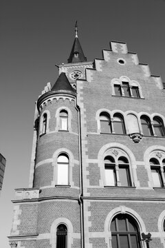 Landmarks of Cologne, Germany. Architecture in Germany. Black and white retro vintage photo.