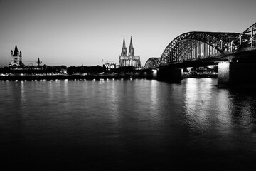 Fototapeta premium Cologne city skyline in Germany. Architecture in Germany. Black and white retro vintage photo.