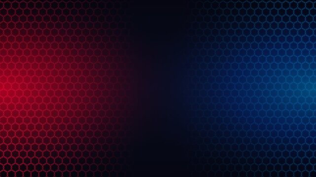 Abstract Futuristic Hexagon Honeycomb Mesh Texture Background with Red and Blue Neon Glow Lighting