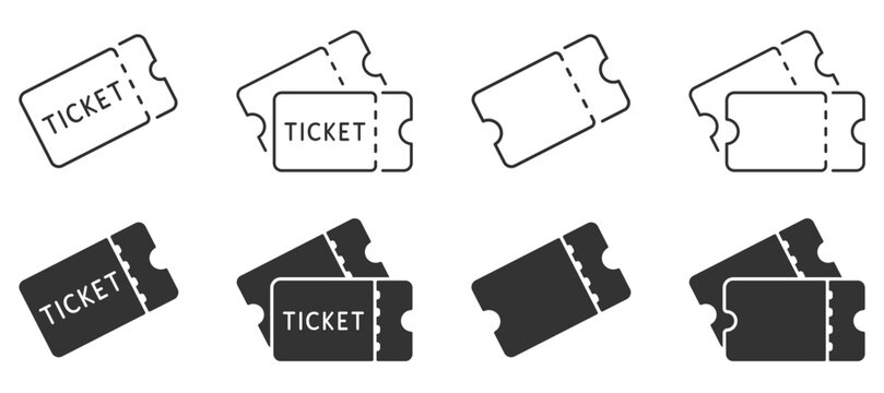 Ticket flat and line icon set. Vector