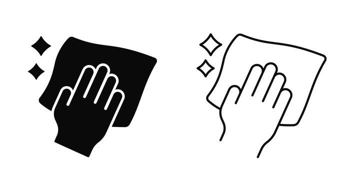 Wipe flat and line icon. Hand with cleaning cloth symbol. Cleaning icon. Vector