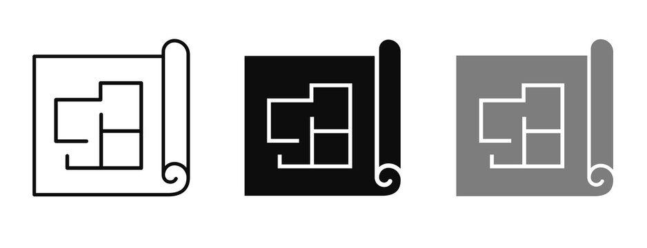 Building plan flat and line icon. Floor plan, blueprint icon. Vector