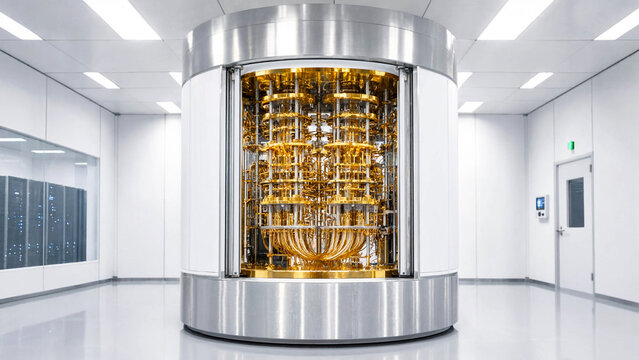 Quantum computer processor in a cleanroom laboratory for advanced computing technology research