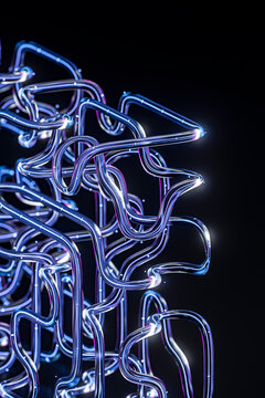 3D Curved Energy Wave with Luminous Blue Tubes and Dynamic Lines for Futuristic Digital Technology Background Design
