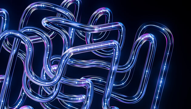 3D Minimal Tube Loop with Smooth Blue Violet Curves and Glossy Geometry for Modern Digital Technology Background Design