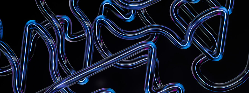 3D Geometric Light Lattice with Blue Pink Blocks and Intersecting Lines for Futuristic Digital Technology Background