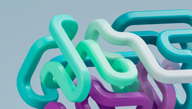 3D Interwoven Blue Geometry with Glossy Tubes and Luminous Curves for Futuristic Digital Technology Background and Wallpaper