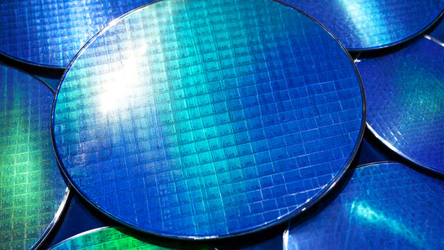 Silicon wafers for semiconductor manufacturing and advanced microchip technology production.