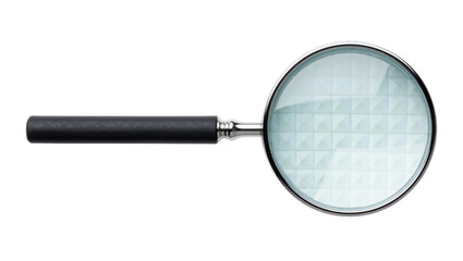 Black handled magnifying glass with grid pattern lens, isolated on transparent background © iPNG