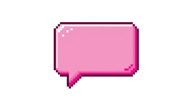 Pixelated pink speech bubble with dark outline, isolated on transparent background