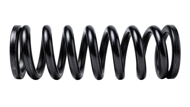 Shiny black metal coil spring, isolated on transparent background