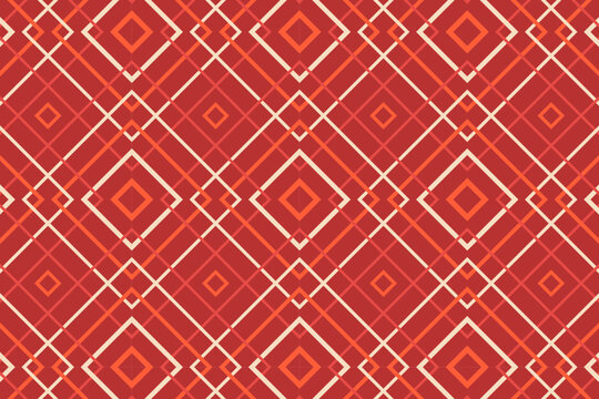Red geometric diamond lattice seamless pattern vector background. Abstract rhombus grid texture for textile, apparel, and wrapping paper design.