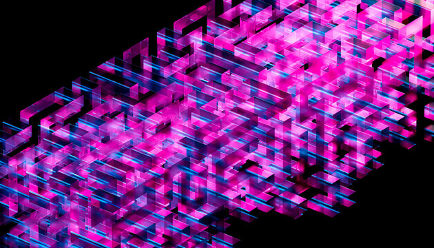 3D Geometric Grid Technology Pattern Pink Cyan Neon Structure