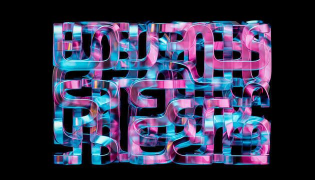 3D Metallic Lettering Neon Typography Design Pink Cyan Reflection