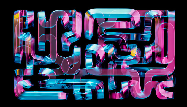 3D Glossy Typography Neon Digital Lettering Pink Cyan Reflection