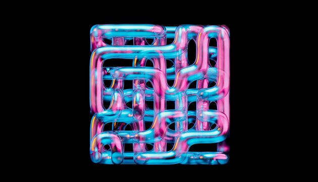 3D Cyan Ribbon Abstract Digital Background Blue Neon Glow