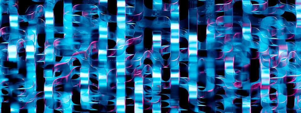 3D Blue Grid Abstract Digital Technology Texture Cyan Neon Light