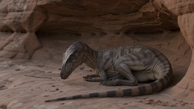 Coelophysis Dinosaur Resting On A Rocky Sandstone Formation