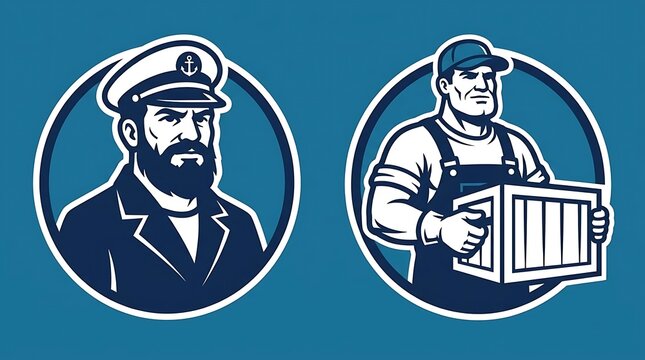 Maritime captain and shipyard dock worker illustration.