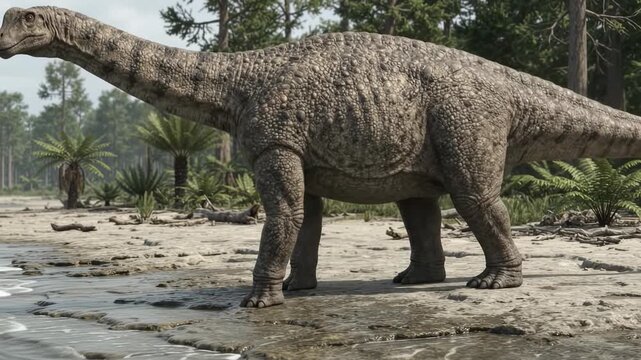 Europasaurus Dinosaur Standing on a Rocky Shoreline