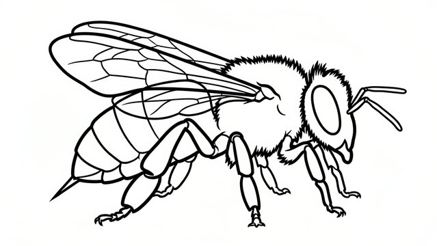 Honey bee line art illustration for coloring book